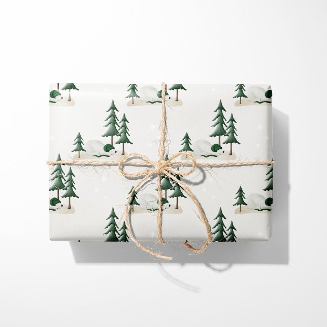 Papel De Regalo Crema de bosque de invierno de oso polar durmiente (Subido por el creador)
