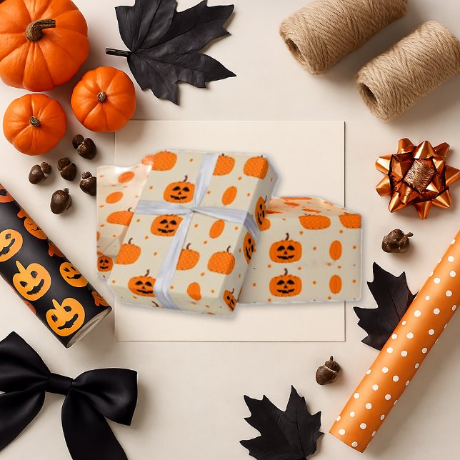 Papel De Regalo Crema de calabaza Naranja lúdica Halloween mínimo (Subido por el creador)