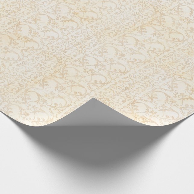 Papel De Regalo Crema de damasco floral y Boda beige (Esquina)