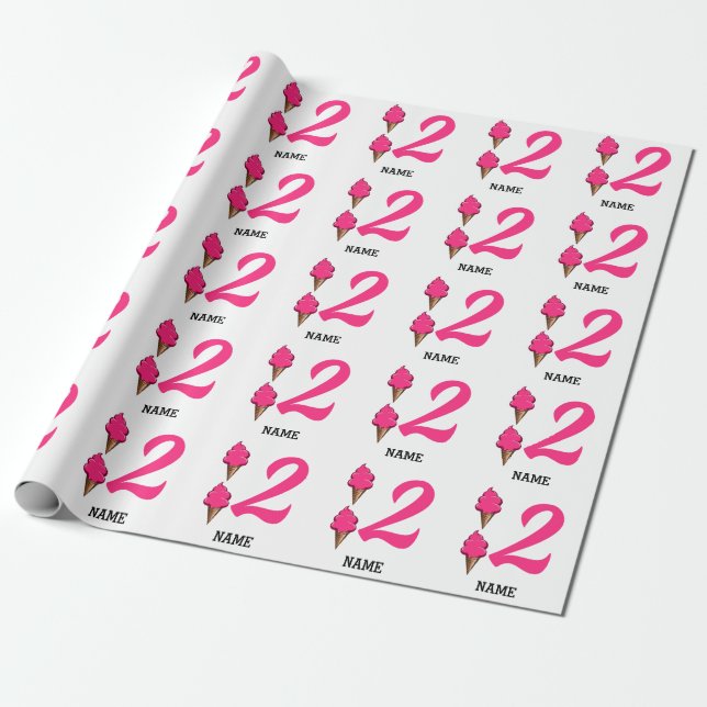 Papel De Regalo Crema de hielo rosado en la segunda fiesta de cump (Desenrollado)