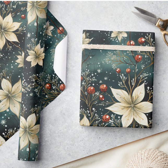 Papel De Regalo Crema de invierno floral de navidades Poinsettia (Subido por el creador)