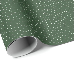 Papel De Regalo crema de lunares de Navidad sobre verde bosque