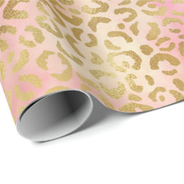 Papel De Regalo Crema de melocotón rosa amarillo dorado Leopardo d
