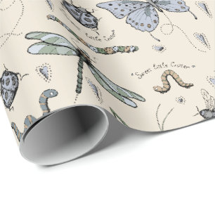 Papel De Regalo Crema Dulce Pequeña Critter Bebés Insectos Niños