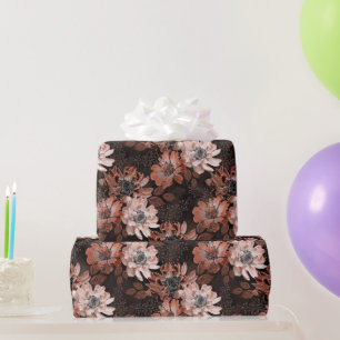 Papel De Regalo Crema, flores de terracota sobre un fondo marrón o