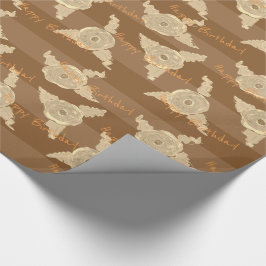 Papel De Regalo Crema florida Feliz Cumpleaños Con Taupe Stripe