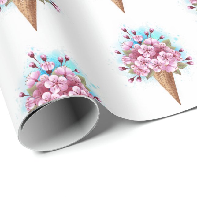 Papel De Regalo Crema rosa de hielo Sakura Waffle Cone (Esquina del rollo)