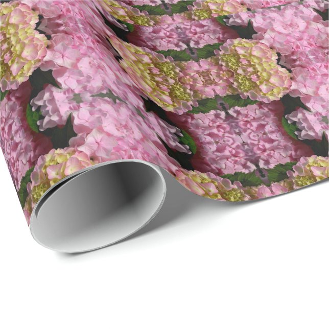 Papel De Regalo Crema rosa Hydrangeas amarillo rosa verde floral (Esquina del rollo)