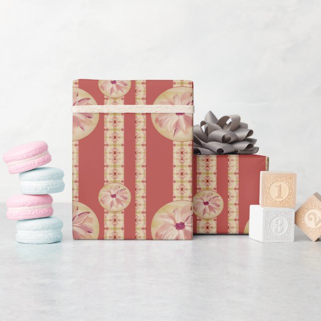 Papel De Regalo Crema Rosa Y Flor Rosa (Baby Shower)