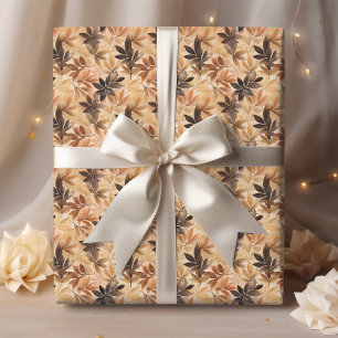 Papel De Regalo Crema Tostado, Hojas de Otoño Marrones Patrón de A