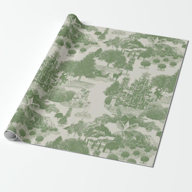 Papel De Regalo Crema verde Navidades Winter Wonderland (Desenrollado)