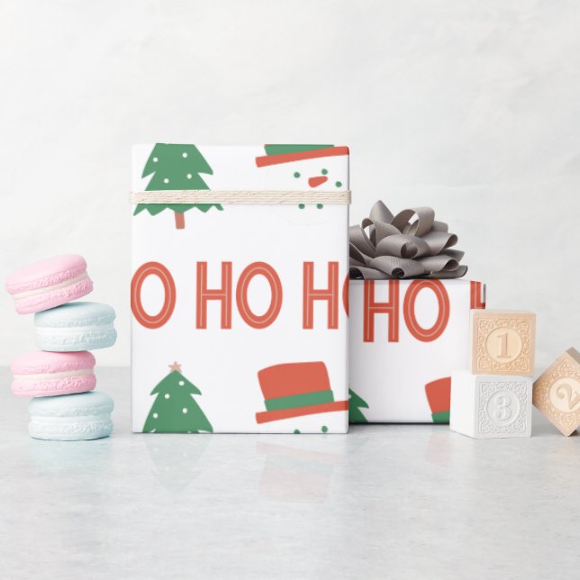 Papel De Regalo Crema verde roja Navidades de árbol moderno juguet (Baby Shower)