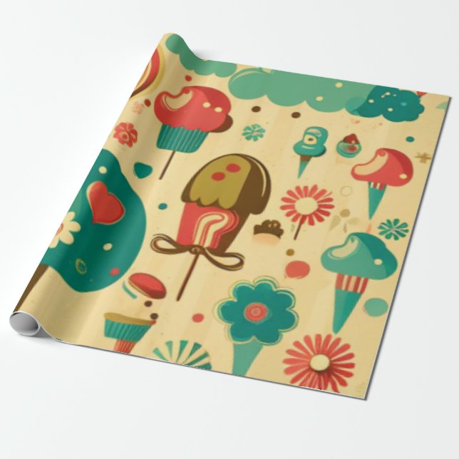 Papel De Regalo Cremas de hielo cutáneo retro (Desenrollado)