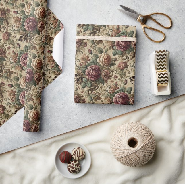 Papel De Regalo Crematorio de palisandro - Banda floral gótica (Artesanía)