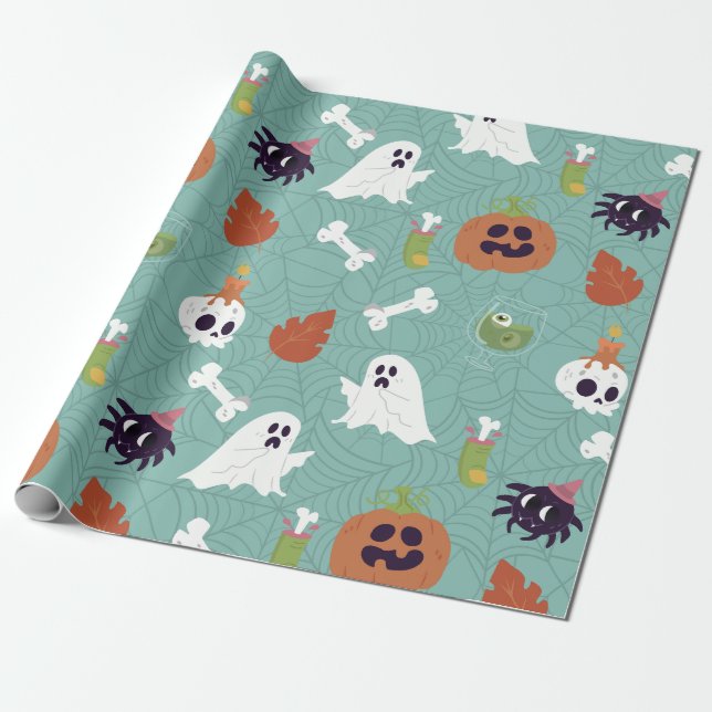 Papel De Regalo crepitante calabaza de cóctel de halloween fantasm (Desenrollado)