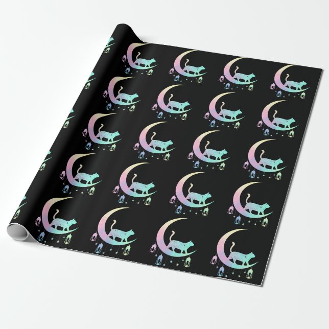 Papel De Regalo Crescent Gótico de la luna del gato Horoscopio Pas (Desenrollado)