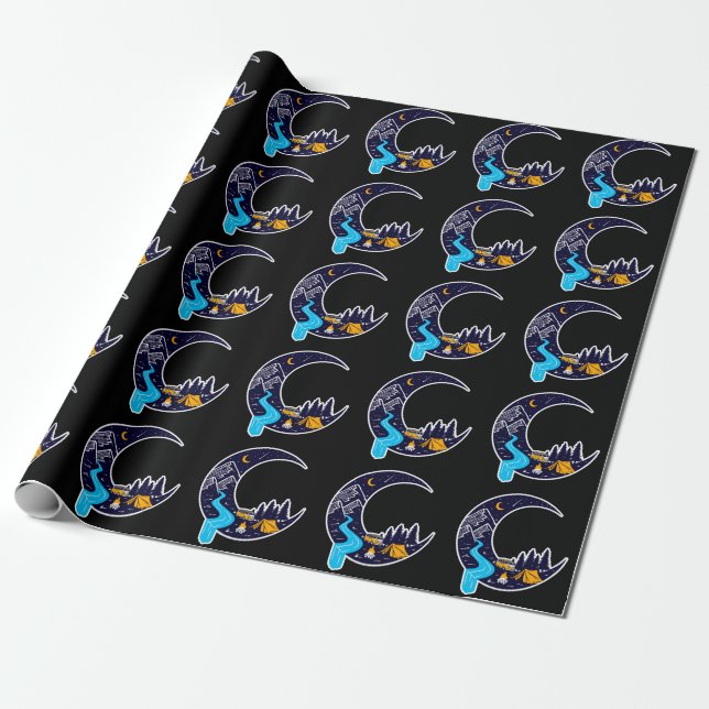Papel De Regalo Crescent Moon Adventure Camping (Desenrollado)
