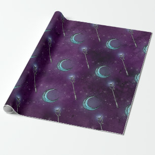 Papel De Regalo Crescent Moon and Staff on Purple