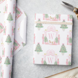 Papel De Regalo Crestá de Monograma de Cascanueces Rosa Acuarela