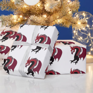 Papel De Regalo Criatura Mítica Dragón Negro Rojo