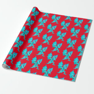Papel De Regalo Criatura Mítica Fantasía Dragón Acuático Rojo
