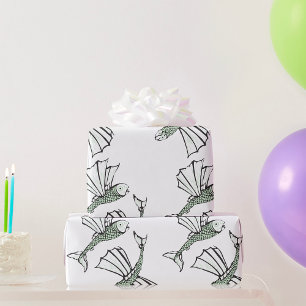 Papel De Regalo Criatura oceánica dibujada a mano de pescado volad