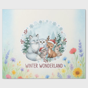 Papel De Regalo Criaturas adorables del bosque invernal Acuarela N