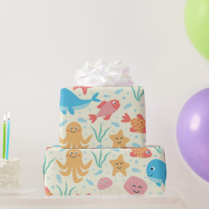Papel De Regalo Criaturas divertidas bajo el mar Patrón del océano