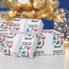 Papel De Regalo Criaturas Marinas Divirtiéndose Bajo El Mar Cumple