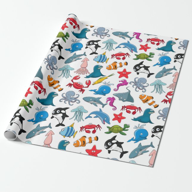 Papel De Regalo Criaturas marinas felices (Desenrollado)