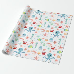 Papel De Regalo Criaturas Marinas Subacuáticas Caprichosas