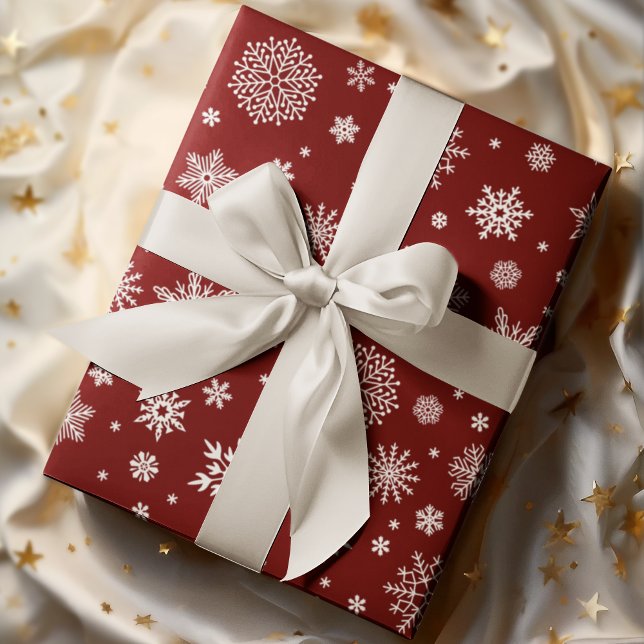 Papel De Regalo Crimson Red de copo de nieve en invierno blanco (Subido por el creador)