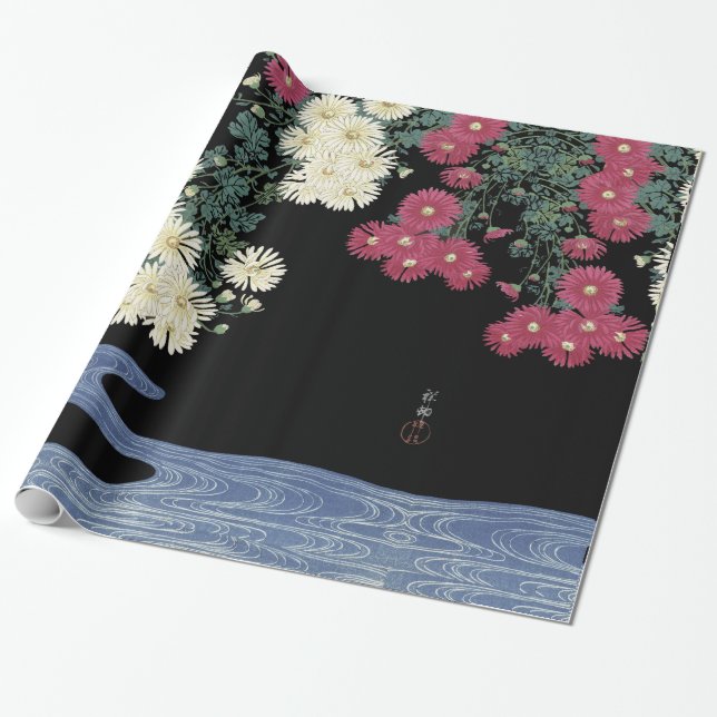 Papel De Regalo Crisantemo, agua corriente, floral japonesa (Desenrollado)