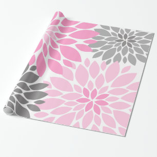 Papel De Regalo Crisantemos rosas y grises Patrón floral