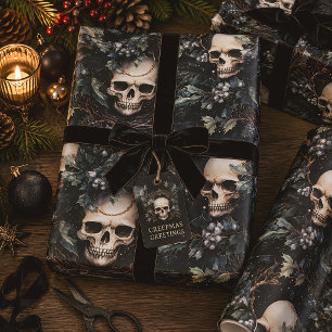 Papel De Regalo Crispis Navideños Espeluznantes de Cráneo Gótico
