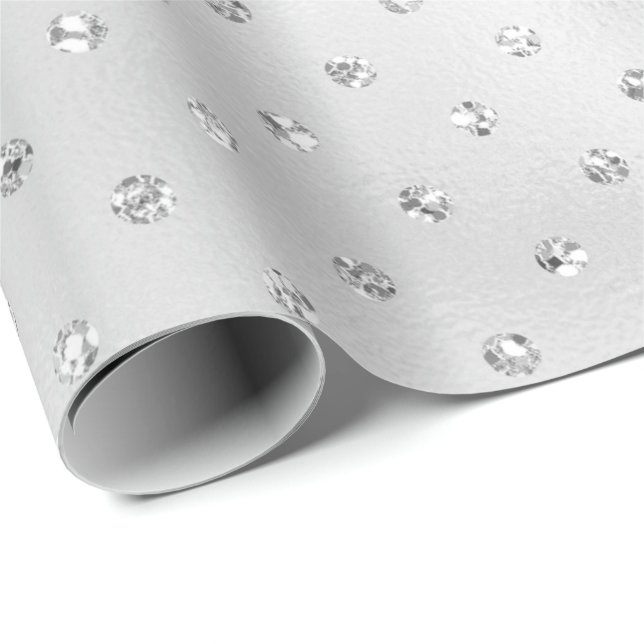 Papel De Regalo Cristales rosados Swarovski Polka puntos Gris plat (Esquina del rollo)