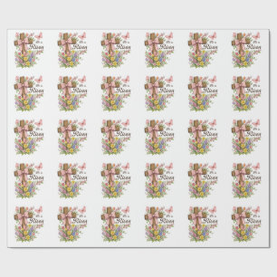 Papel De Regalo Cristianismo- Él ha resucitado Cruz floral Religio