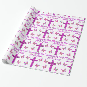 PAPEL DE REGALO CRISTIANO 85º CUMPLEAÑOS DISEÑO CRUZ ROSA