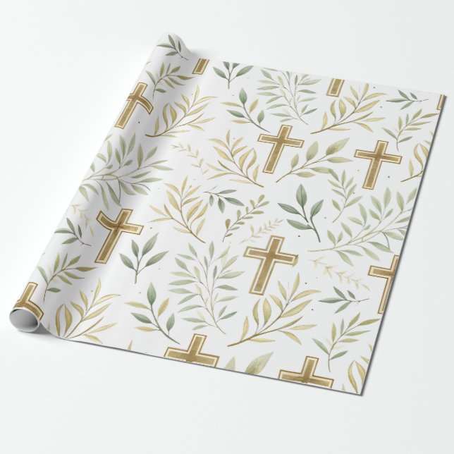 Papel de Regalo Cristiano Bendiciones y Ramas (Desenrollado)