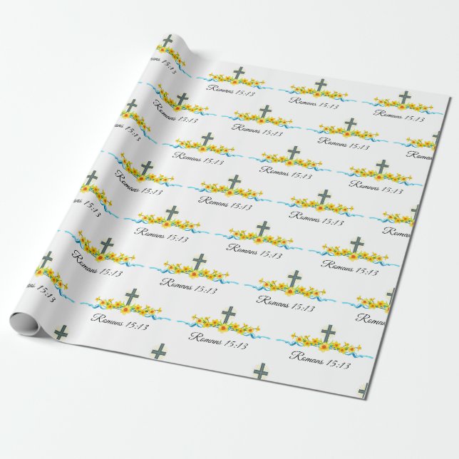 Papel de Regalo Cristiano Sunflower & Cross (Desenrollado)
