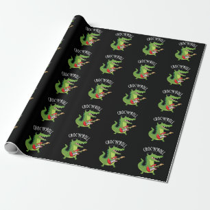Papel De Regalo Croc N Roll Gracioso Cocodile Pun Dark BG