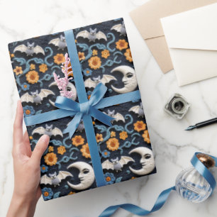 Papel De Regalo Crochet de Halloween mira a la Luna y la Marina de