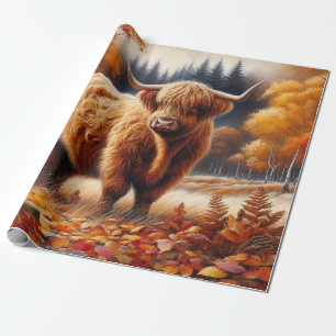 Papel De Regalo Croma de agua otoñal de la vaca Highland