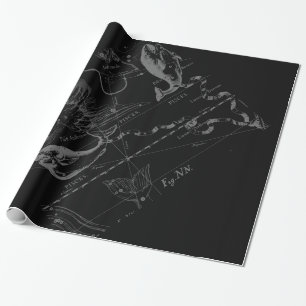 Papel De Regalo Cromo como Pisces Zodiac Rótulo en Hevelio Negro
