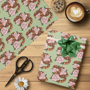 Papel De Regalo Cron Snake Pink Flores verdes