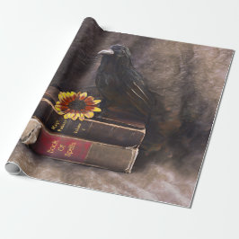 Papel De Regalo Crow Gothage Viejos Libros Floral de girasol