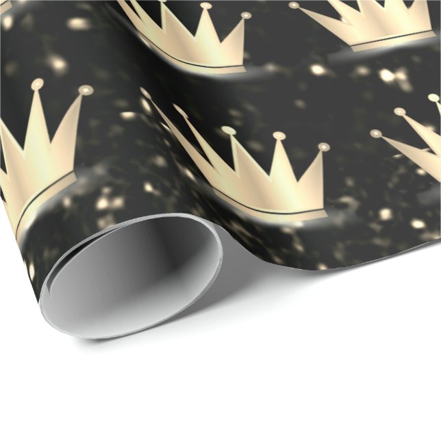 Papel De Regalo Crowne Purpurina Black Sparkly Gold Champaigne (Esquina del rollo)