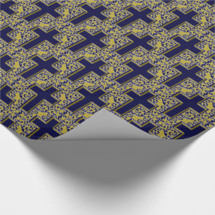 Papel De Regalo Cruce-24-Azul y Oro
