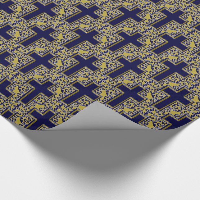 Papel De Regalo Cruce-24-Azul y Oro (Esquina)