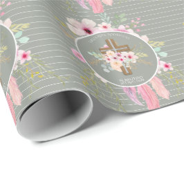 Papel De Regalo Cruce floral rosa Sage BAUTIZO Bautismo Bautismo